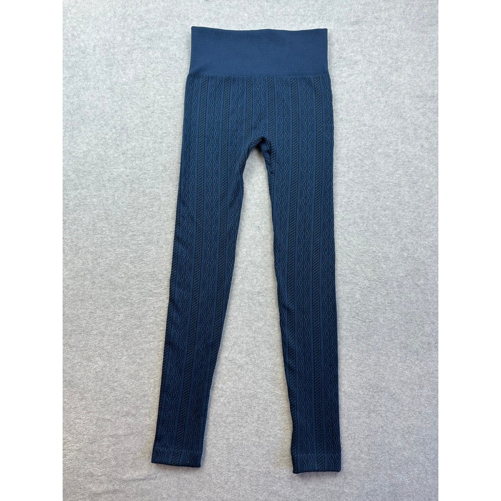 French Laundry Navy Blue Fleece Lined Cable Knit Textured Leggings SM RN63619